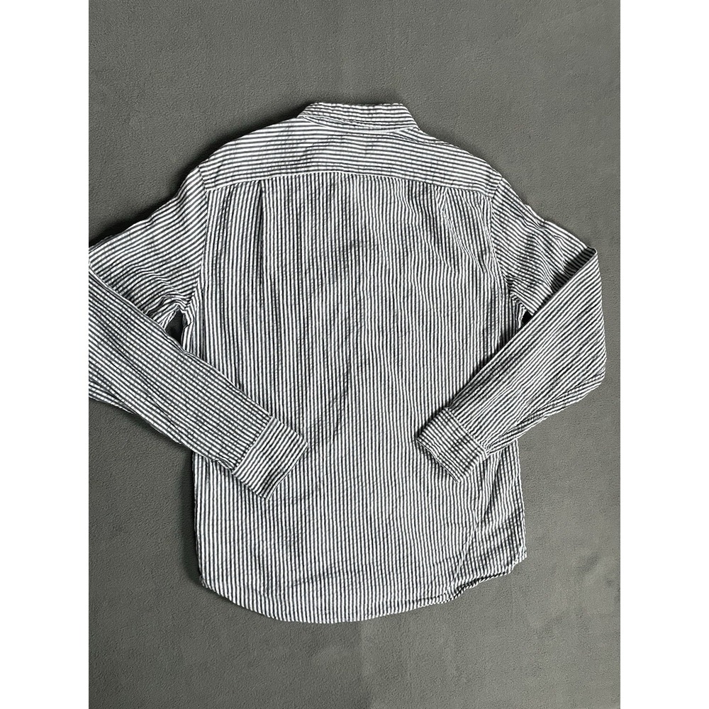 J Crew Shirt Mens Medium Seersucker Gray Striped Button Down  Long Sleeve - Picture 3 of 7